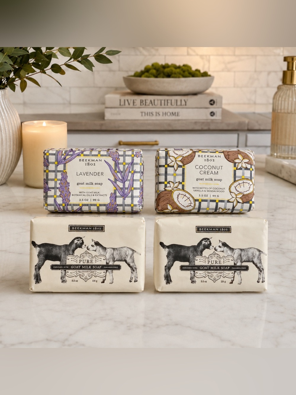 Beekman 1802 Goat Milk Soap 4-Piece Set Pure Lavender Coconut Cream NEW